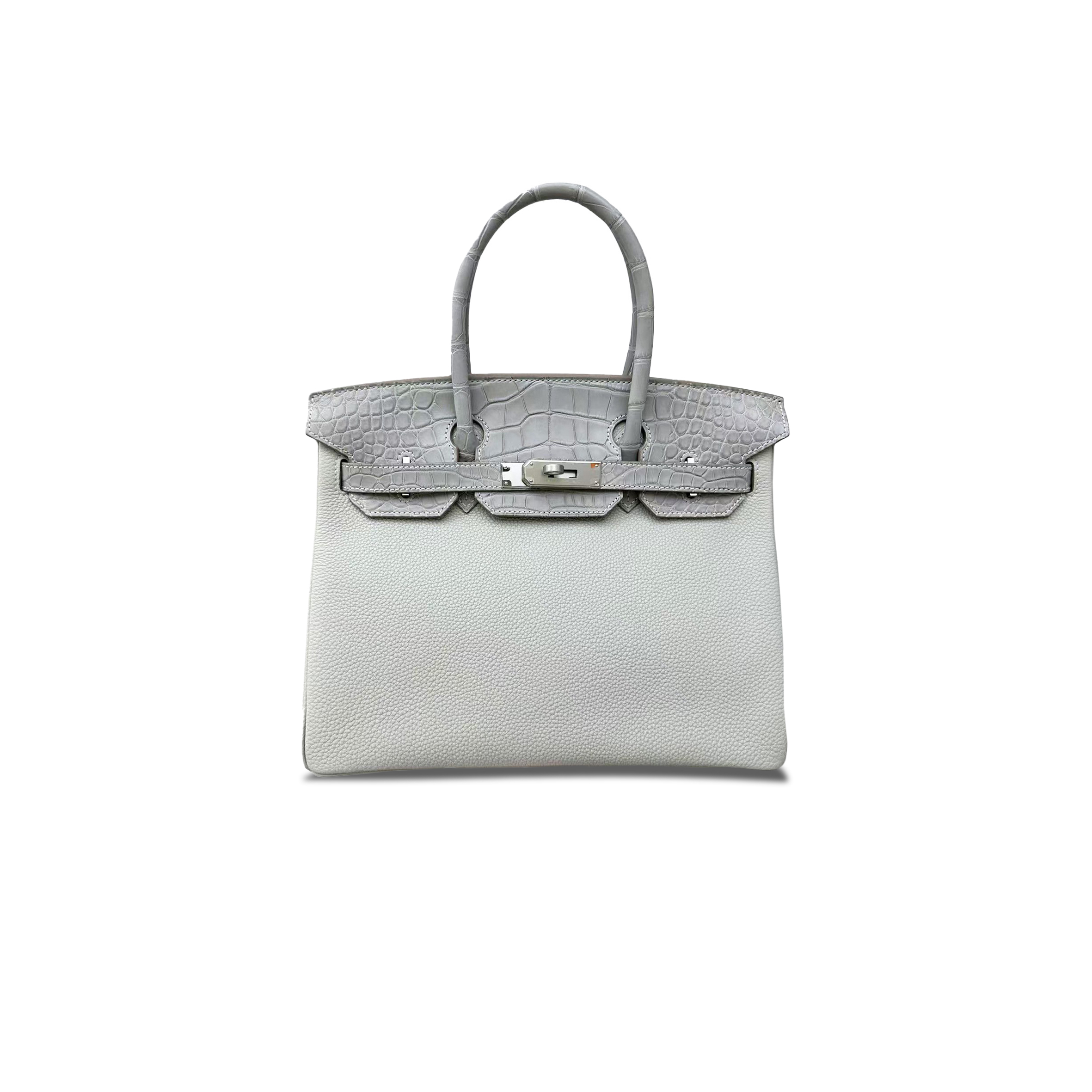 HERMES MASTER BIRKIN 25 CROCODILE PEARL GREY WITH TOGO SILVER BUCKLE 40110812 (25*20*13cm)